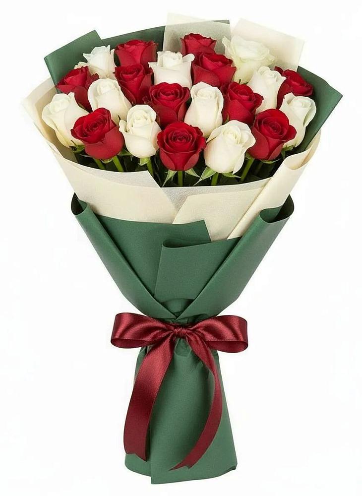 Букет Микс из красных и белых роз в Ерново