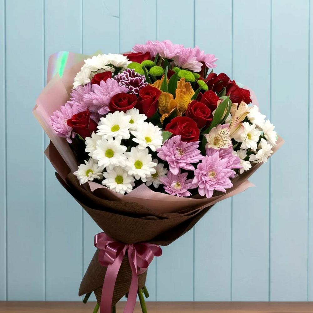 Букет цветов из: Розы, Хризантемы и Альстромерии в Ерново