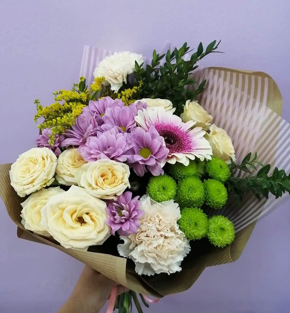 Букет цветов из: Хризантемы, Розы, Гвоздики и Герберы в Ерново