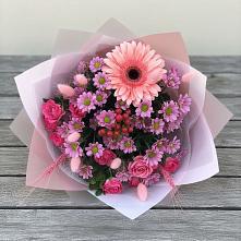Букет цветов из:  Розы, Герберы и Хризантемы в Ерново