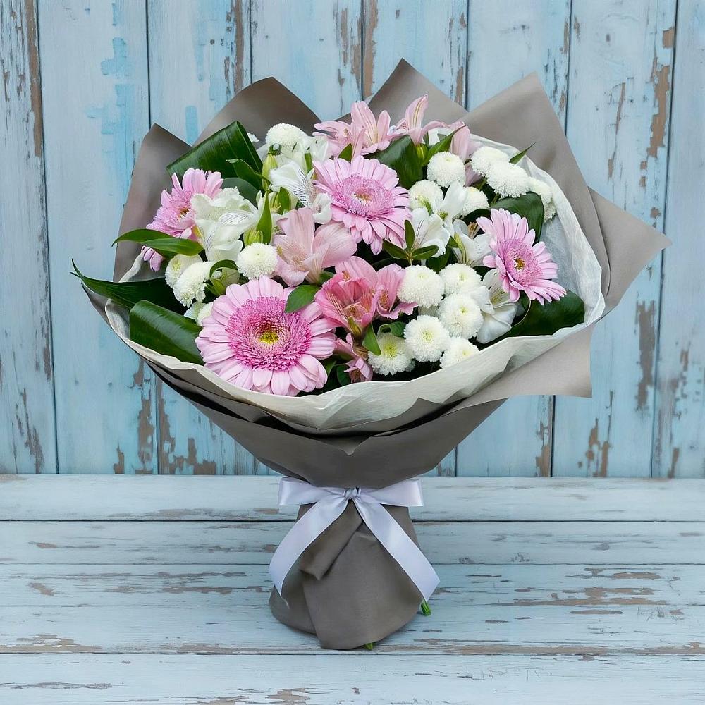 Букет цветов из: Герберы, Альстромерии и Хризантемы в Ерново